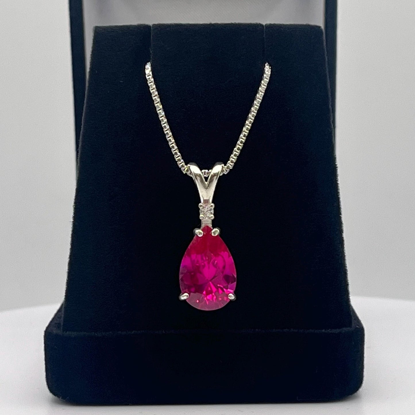 Beautiful 6.5ct Pink Sapphire Necklace White Sapphire Accent Pendant 16” 18” Sterling Silver Bridal Jewelry Gift Teardrop