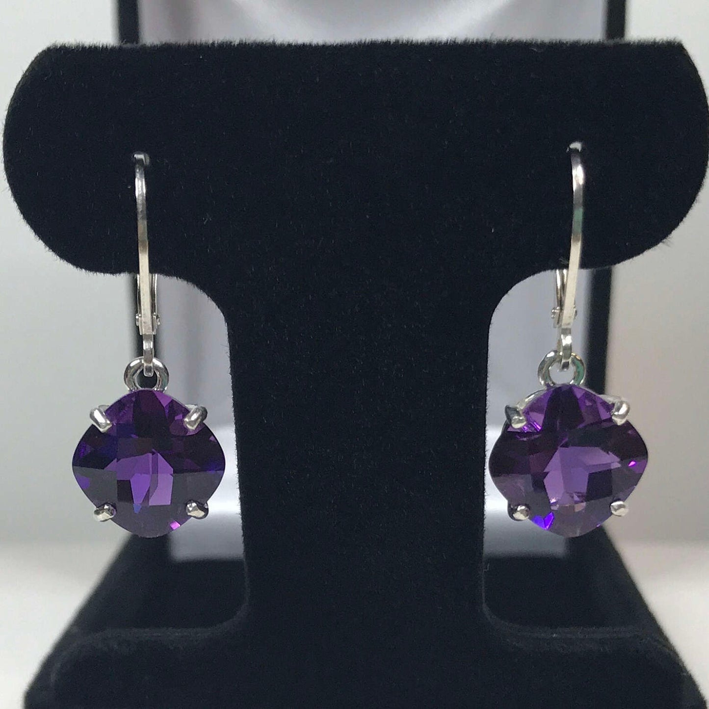 Beautiful 9ctw Cushion Cut Amethyst Earrings in Sterling Silver Royal Purple