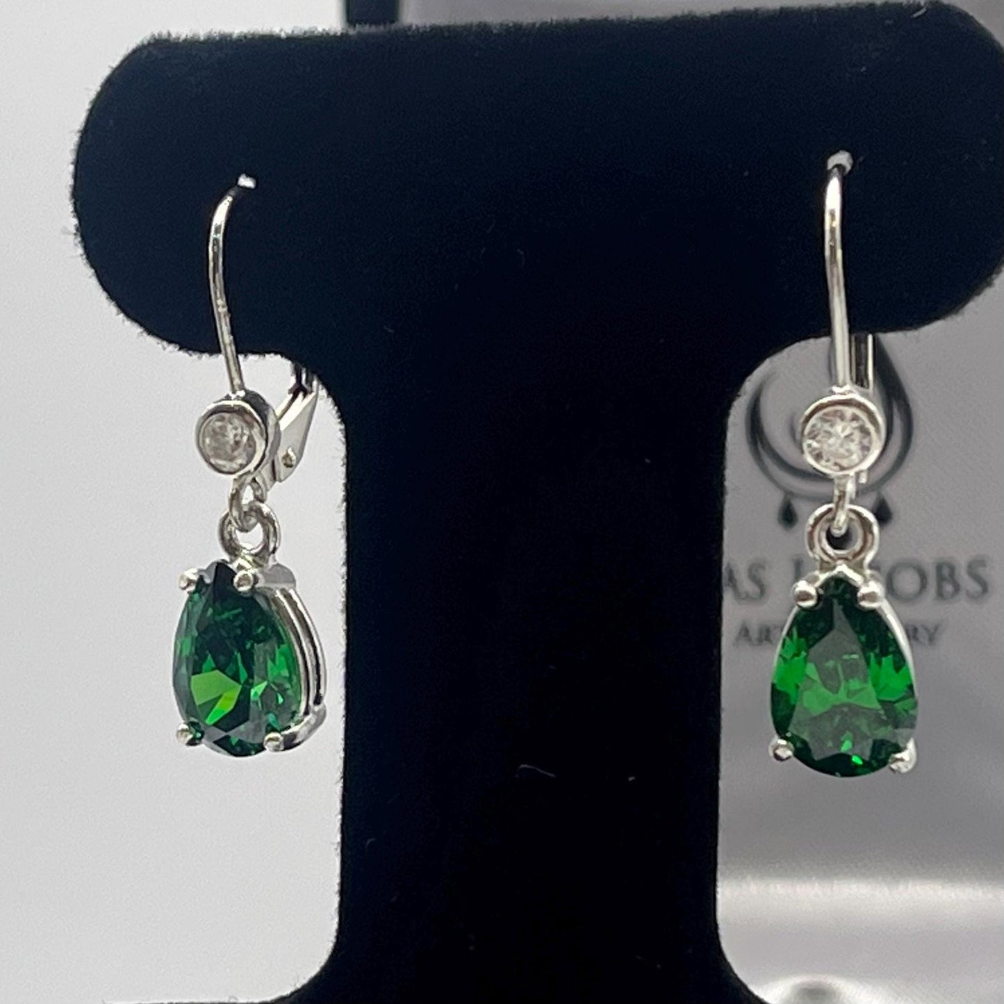 Beautiful 5ctw Pear Cut Emerald Earrings White Sapphire accents Sterling Silver