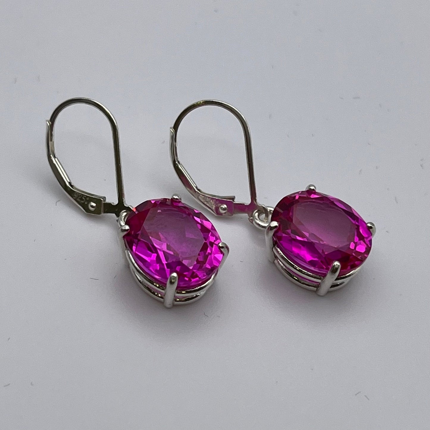 BEAUTIFUL 10ctw Oval Cut Bright Pink Sapphire Earrings in Sterling Silver