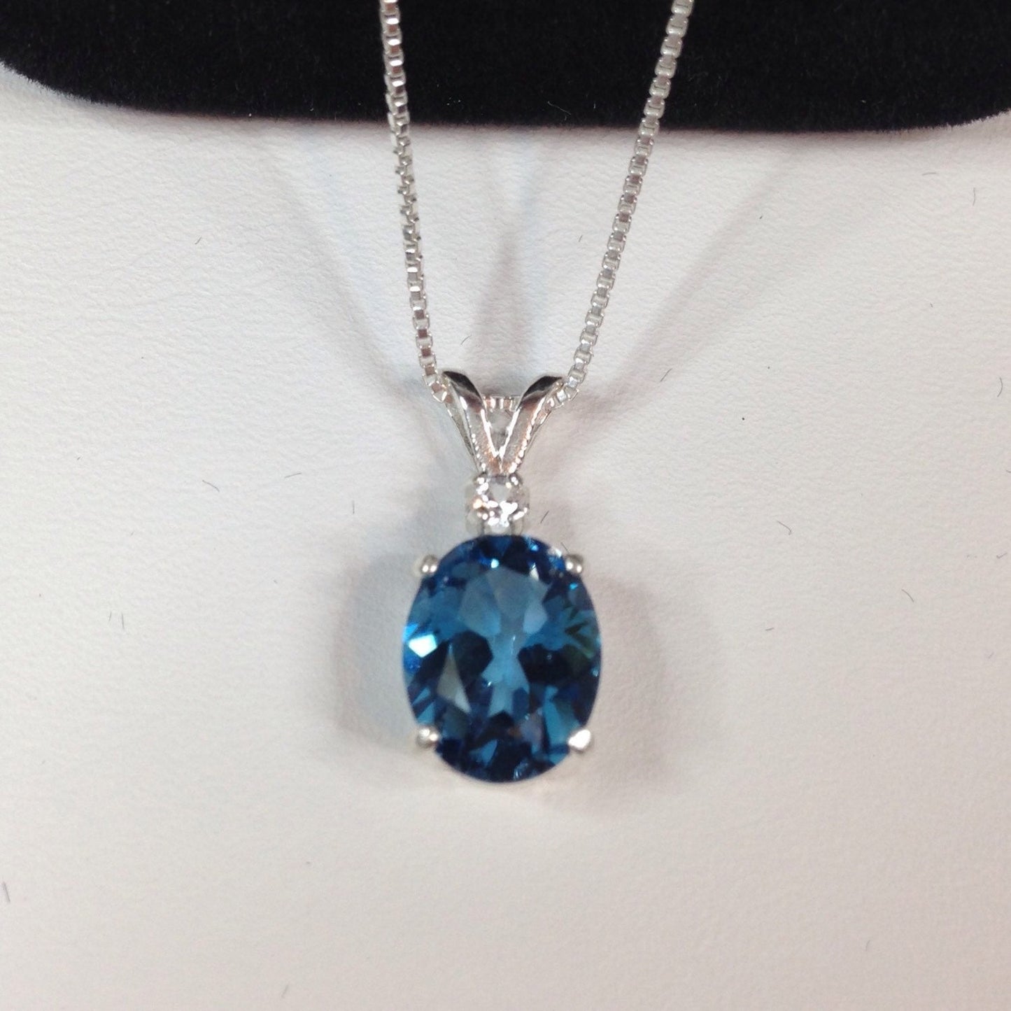 BEAUTIFUL London Blue Topaz & White Sapphire Sterling Silver Pendant Necklace 18" Trending Jewelry Gift December Fianc