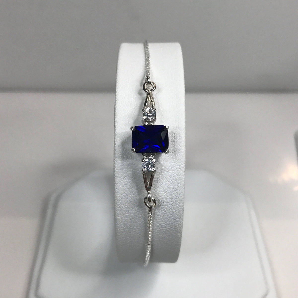 4.3ctw Emerald Cut Blue Sapphire & White Sapphire Bolo Bracelet