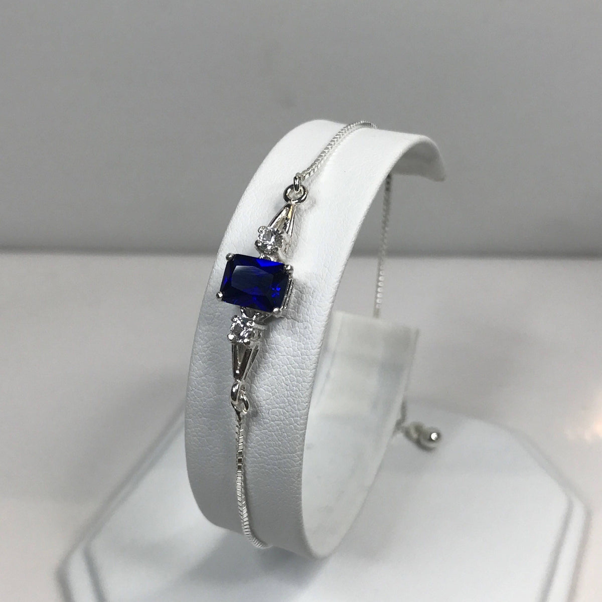 4.3ctw Emerald Cut Blue Sapphire & White Sapphire Bolo Bracelet