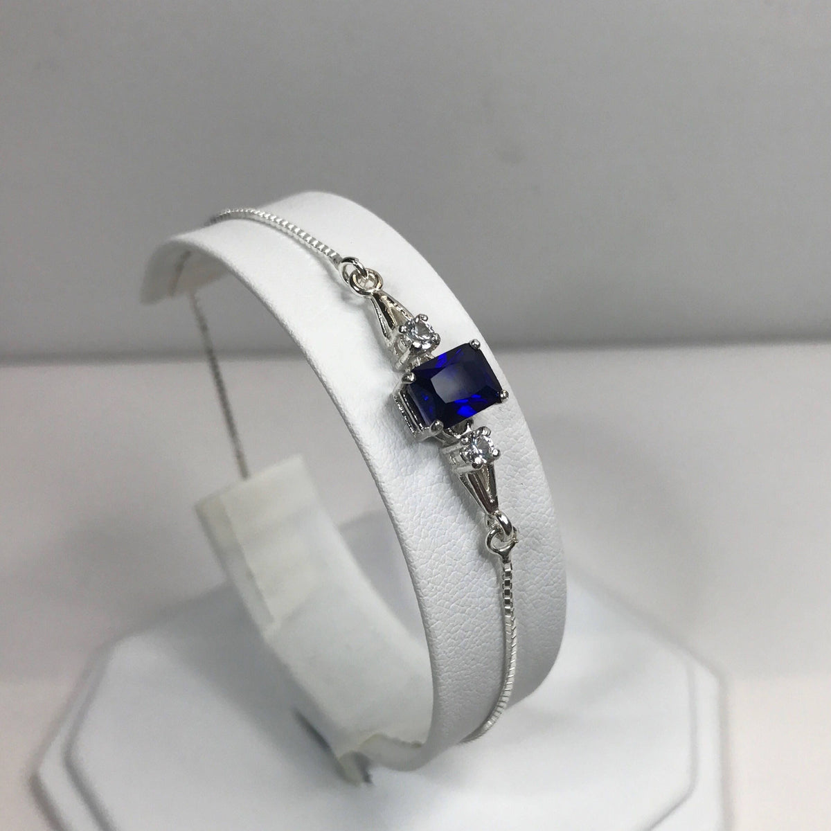 4.3ctw Emerald Cut Blue Sapphire & White Sapphire Bolo Bracelet