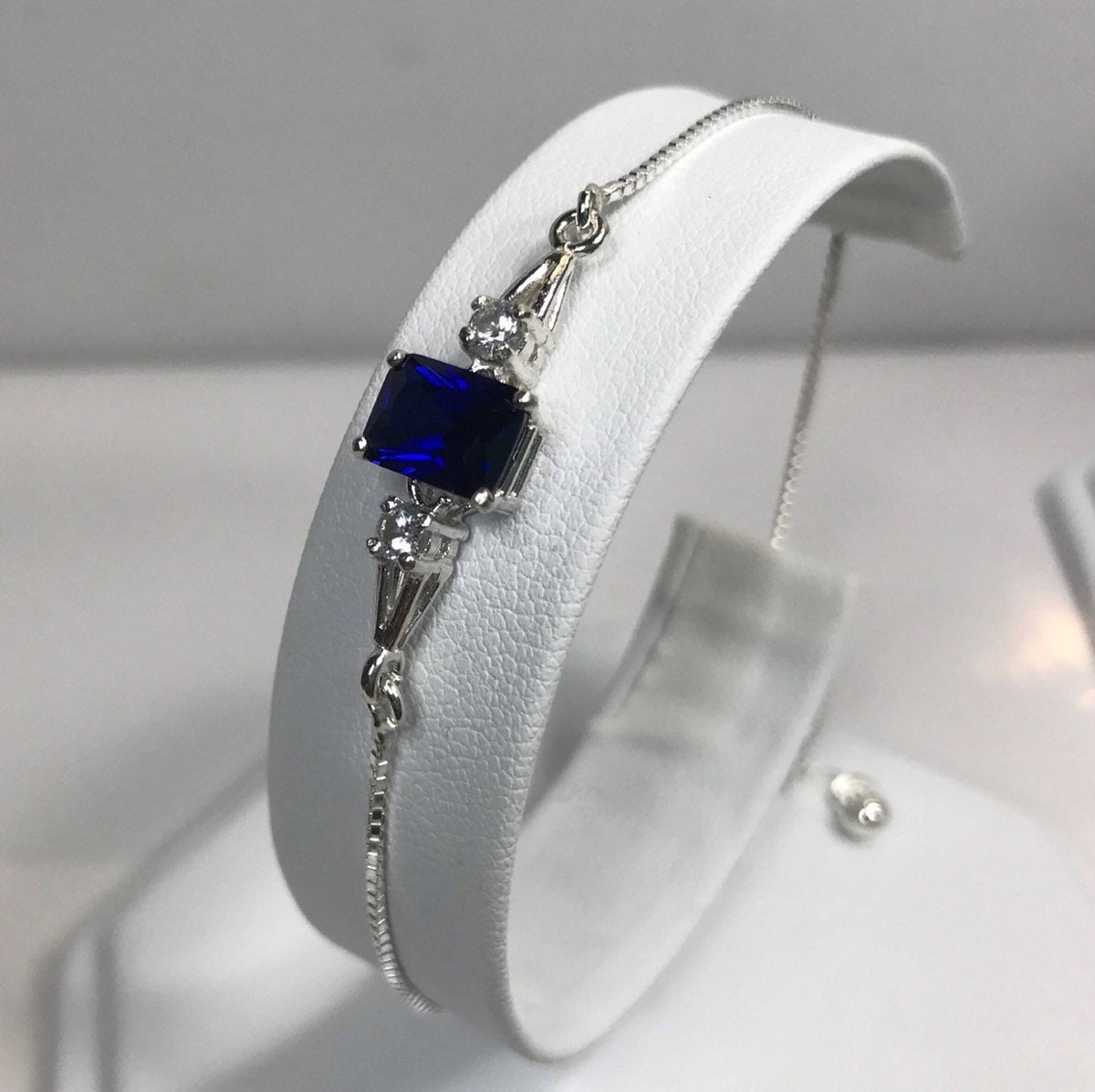 4.3ctw Emerald Cut Blue Sapphire & White Sapphire Bolo Bracelet