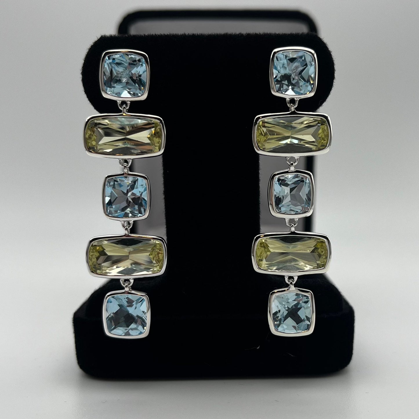 Gorgeous Genuine Lime Quartz & Sky Blue Topaz Earrings 2”