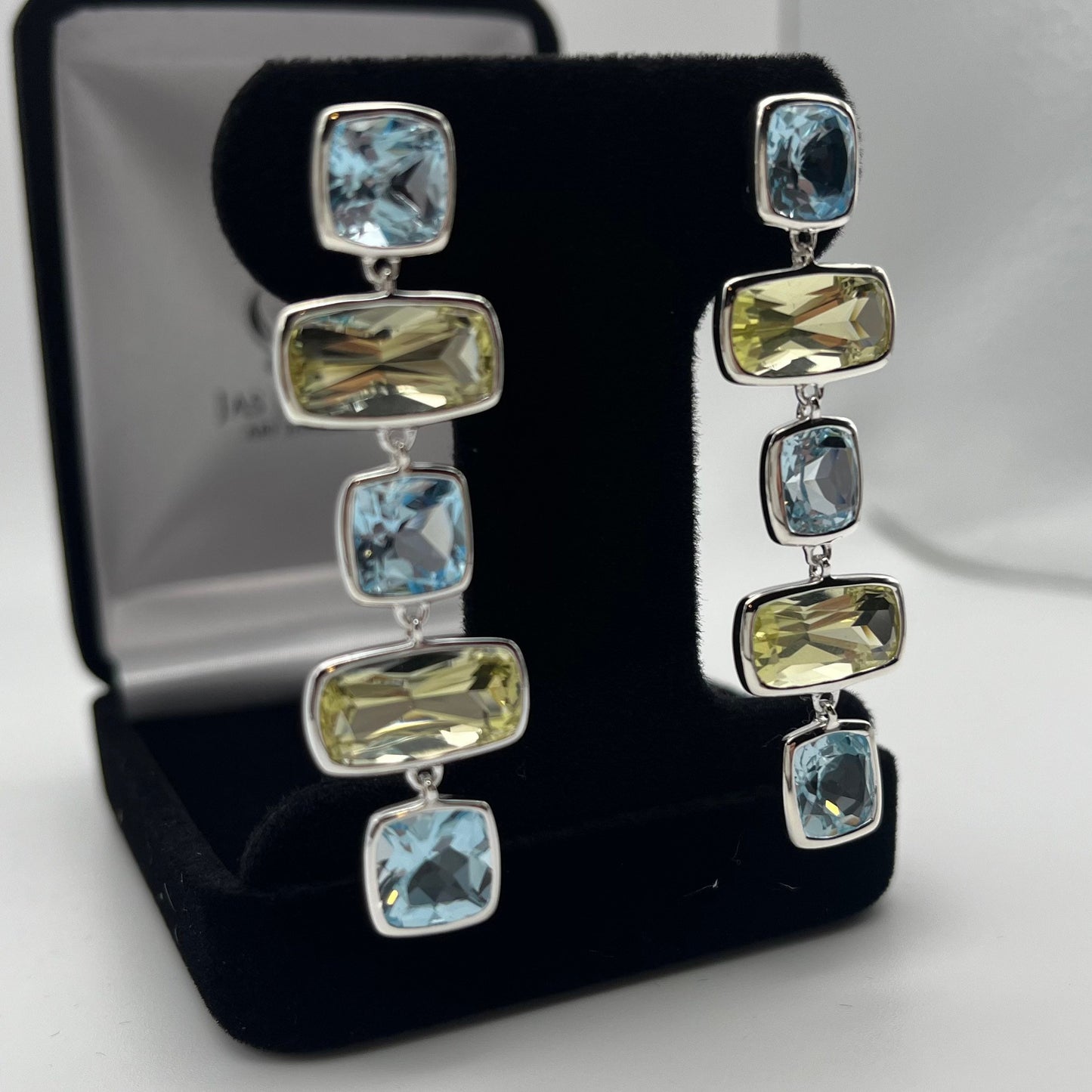 Gorgeous Genuine Lime Quartz & Sky Blue Topaz Earrings 2”